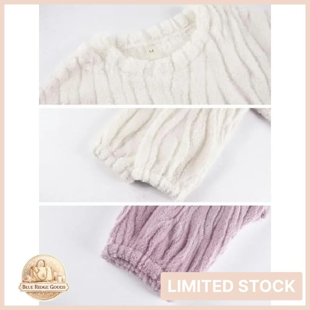 Cozy Winter Fleece Pajama Set Long Sleeve Sherpa Sleepwear Lounge Wear